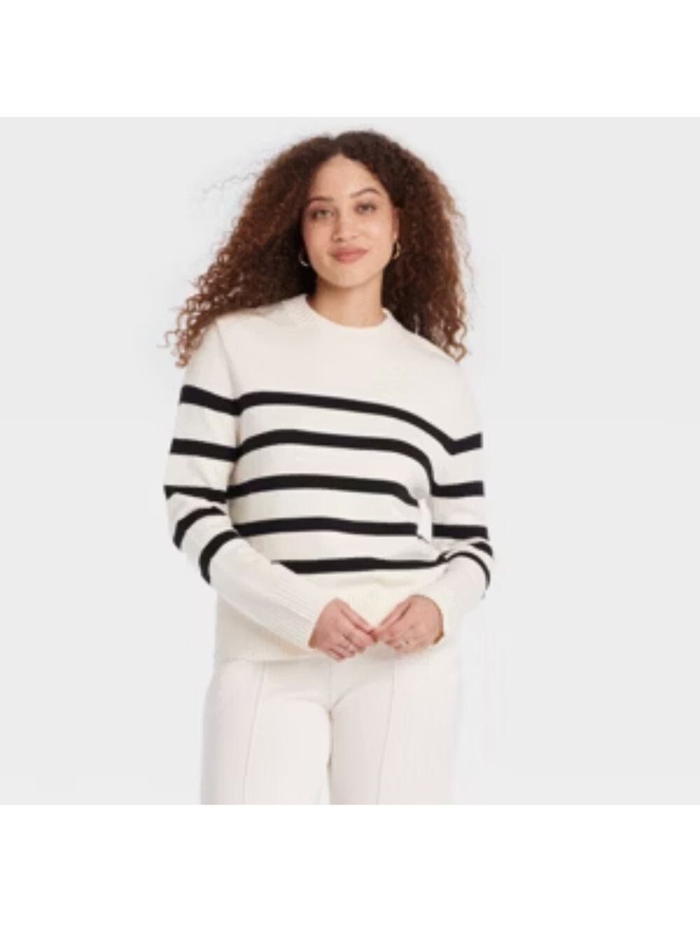 A New Day Long Sleeve Cream Black Stripe Sweater NWT Size XXL